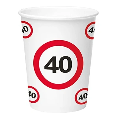 Afbeelding van Beker Verkeersbord 40 jaar karton 8 stuks