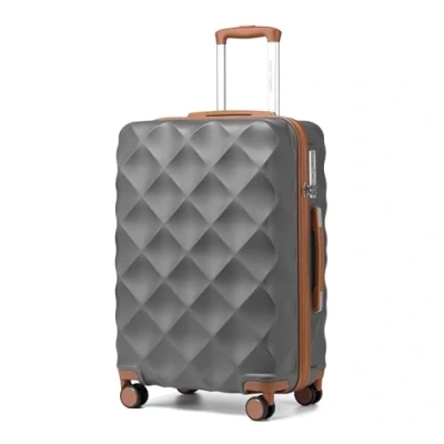 Afbeelding van British traveller Duurzame ABS+harde Shell Bagage van PC met 4 Spinner Wielen TSA Lock YKK Zipper, Grijs/Bruin, M(medium 24inch), harde schaal