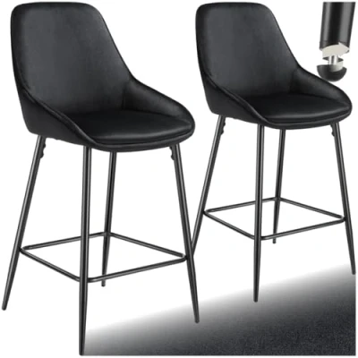 Afbeelding van tectake® Set van 2 Barkrukken Siera Gestoffeerde Barkruk met rugleuning Barstoelen Barstoel voetensteun Eetkamerstoel fluweellook bekleding en zachte schuimvulling Stevige stalen poten antislip vloerbescherming Zwart