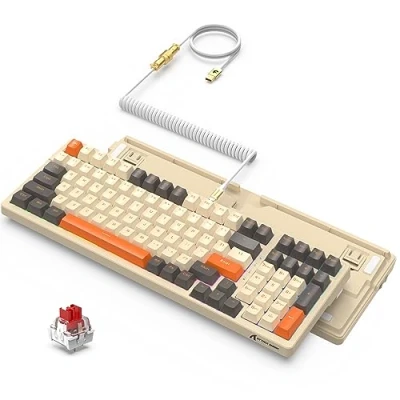 Afbeelding van ATTACK SHARK K98 Wired Hotswap Mechanical Gaming Keyboard met opgerolde USB C kabel, 18 LED RGB verlichting, aangepaste rode schakelaar, programmeerbare bediening, 100 toetsen voor Mac/Win (Shimmer)