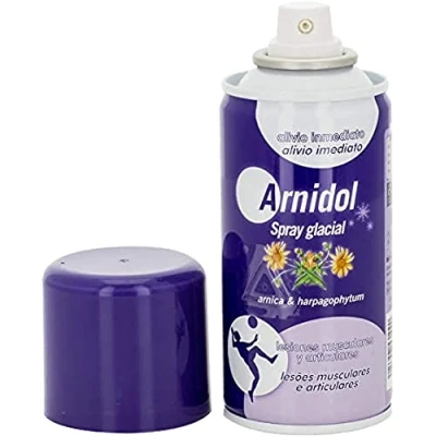Afbeelding van Arnidol IJsspray, verfrist, kalmeert en verlicht spier gewrichtsblessures, met arnica, harpagophyt menthol, 150 ml