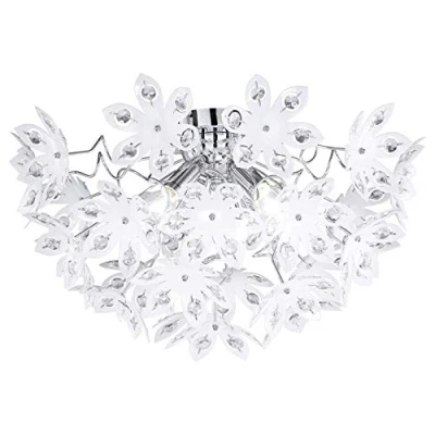 Afbeelding van Reality Leuchten Plafondlamp chroom, acrylbloemen wit met heldere stenen, diameter: 55 cm hoogte: 30 cm, 3 x E14 maximaal 40W, zonder LM R61903001