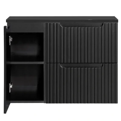 Afbeelding van Wastafelonderkast Newport met lades en deur 80x60x40 cm zwart [en.casa]