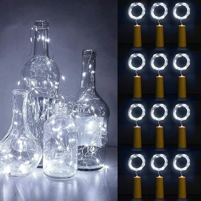 Afbeelding van Vicloon Flesverlichting, 12 stuks lichtslingers, wijnverlichting met kurk, 2M 20 LED&#039;s koperdraad op batterijen, koel witte lichten, doe het zelf decoratie voor feesten, bruiloften, buiten