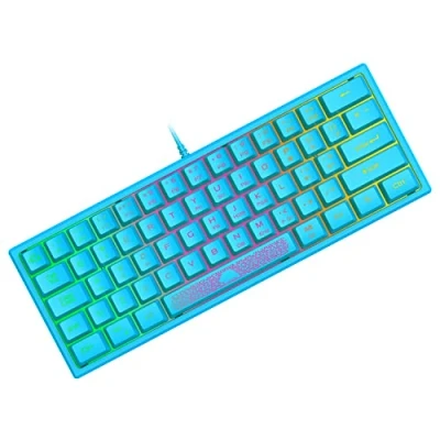 Afbeelding van Mini 60% Gaming Keyboard, Wired Membraan Game Toetsenbord met Compact 62 Toetsen, Stille Semi mechanisch Keycaps, Optisch Chroma RGB Verlichting, Ultra light, UK Layout, PC Laptop Computer Mac Blauw