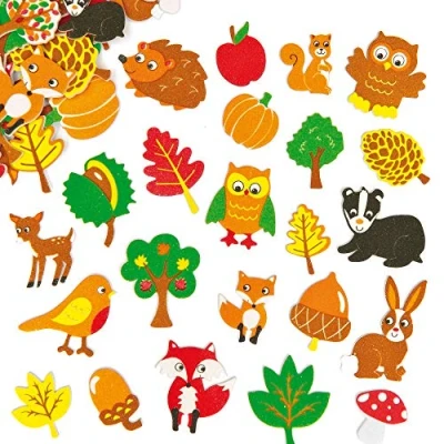 Afbeelding van Baker Ross EF862 Schuimrubber stickers bosdieren voor kinderen het versieren van kaarten en knutselprojecten, 100 stuks, meerkleurig