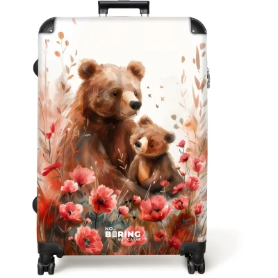 Afbeelding van NoBoringSuitcases.com® Koffer groot Reiskoffer lichtgewicht Beren Bloemen Aquarel Rolkoffer met 4 wielen Grote trolley XL 98 liter bagage