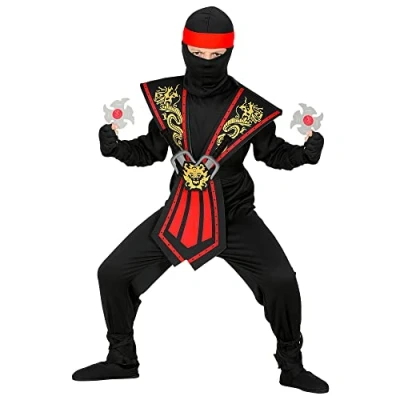 Afbeelding van Widmann Ninja &amp; Samurai Kostuum Vurige Draken Met Wapens Kind Jongen Rood, Zwart Maat 116 Carnavalskleding Verkleedkleding