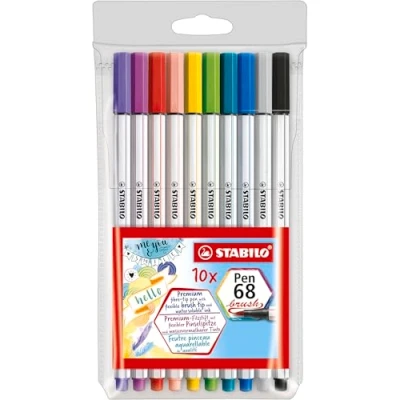 Afbeelding van STABILO Pen 68 brush, etui van 10 stuks in geassorteerde kleuren
