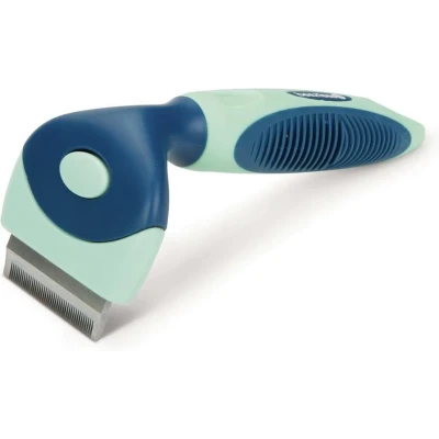Afbeelding van Beeztees hondenborstel Trimhark klein blauw en mint ontharingsborstel