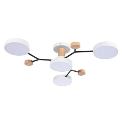 Afbeelding van Schindora LED plafondlamp met 4 koppen, 36W warm wit 3000K, houten decor plafondkroonluchter ﾘ66cm voor woonkamer keuken eetkamer thuiskantoor kinderkamer