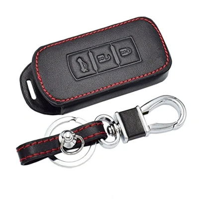 Afbeelding van Happyit Lederen autosleutelhoes hoesjes auto sleutelhanger voor Mitsubishi Outlander Lancer 10 EX Pajero Sport ASX RVR L200 3 toetsen Smart Key
