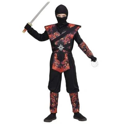 Afbeelding van Widmann Ninja &amp; Samurai Kostuum Vlammende Draak Dojo Jongen Rood, Zwart Maat 140 Carnavalskleding Verkleedkleding