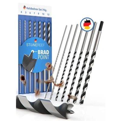 Afbeelding van STONE REEF Houtboorset lang professioneel [7 delig incl. tas] slangenboor Ø 4 mm, 5 6 7 8 10 12 mm x 230 lange bekistingsboor, balkboor, houtspiraal boor