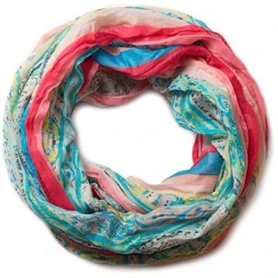 Afbeelding van styleBREAKER Loop sjaal met strepen en paisley patroon 01018004, Farbe:Turkoois rood