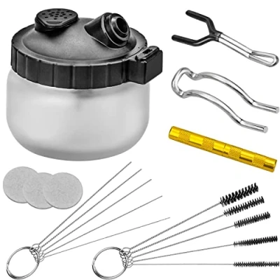 Afbeelding van BLUESEABUY Professionele airbrush reinigingsset, 1 reinigingshouder, 5 nylon borstelset, roestvrijstalen naalden, gereedschapsset, goudkleurige sproeiergereedschap, reinigingsset