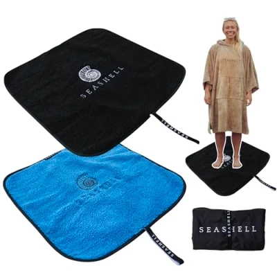 Afbeelding van SEASHELL Wetsuit Aankleedkussen voor surfen, zwemmen, SUP, watersport, sherpa fleece gevoerd, oprolbaar, draagbaar, waterdicht (zwart)