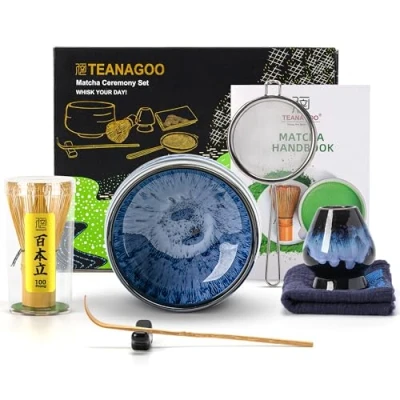 Afbeelding van TEANAGOO matcha theeset, Japanse kom, bamboe garde, schep, zeef, garde houder, standaard, set N15