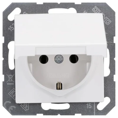 Afbeelding van Jung 1520 BFKL WW Schuko stopcontact 16 A 250 V onbreekbaar met klapdeksel serie alpinewit,