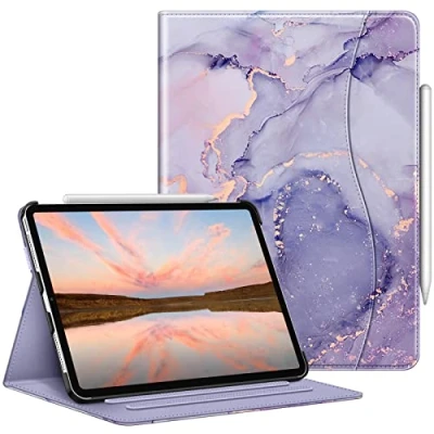 Afbeelding van FINTIE Hoesje compatibel met iPad Pro 11 inch (2022/2021/2020/2018, 4e/3e/2e/1e generatie) Foliohoes meerdere hoeken, potloodhouder en zak, automatisch waken/slapen, lila marmer