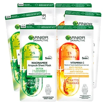 Afbeelding van 3 x Garnier SkinActive, niacinamide masker van stof, ampul, detox reinigend + vitamine C, stofmasker, anti vermoeidheid