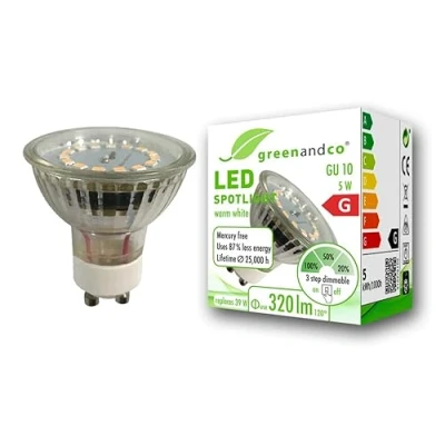 Afbeelding van greenandco® CRI 90+ LED spot vervangt 39W GU10 in stappen dimbaar zonder dimmer 5W 320lm 3000K warm wit 110 230V, flikkervrij