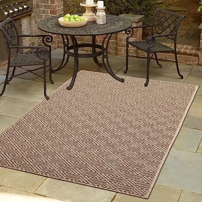 Afbeelding van Teppich Traum binnen en buitenkleed 140 x 200 cm duurzaam modern vloerkleed met ruitpatroon in jute look, waterbestendig, geschikt voor terras, balkon tuin