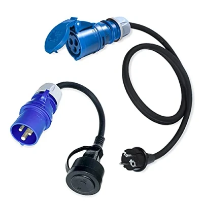 Afbeelding van IntuiFlex camping CEE adapter stroomkabel set van 2 stekker koppeling voor camper caravan boot H07RN F 3 x 2,5 mm² 230 V 16 A 2x stroomkit 1,5 m en 0,3