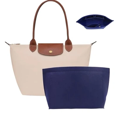 Afbeelding van UMIUP Purse organizer, multi pocket vilten handtas, opvouwbare tote tas, inzetstuk voor inzetstuk, portemonnee, organizer longchamp (donkerblauw, medium)
