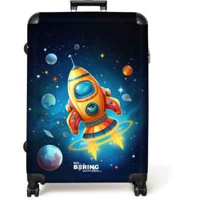 Afbeelding van NoBoringSuitcases.com® Koffer groot Reiskoffer lichtgewicht Raket Ruimte Planeten Kinderen Jongen Rolkoffer met 4 wielen Grote trolley XL 98 liter bagage