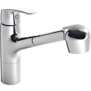 Afbeelding van Hansa pinto 1 gats keukenkraan met uittrekbare handdouche 2 stralig uitloop 120 draaibaar 23 1cm chroom 45182283