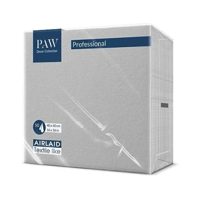 Afbeelding van PAW Airlaid Servetten (40 x 40 cm) I 50 Stuks Bruiloft en Verjaardag Decoratie Ideaal voor Bruiloften, Communies, Recepties Elegant Tafeldecoratie Kleur: Monocolor (zilver)