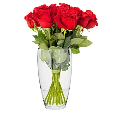 Afbeelding van TREND FOR HOME Leilani bloemenvaas, rozen, glas, 25 cm, vloervaas, grote vaas, roos, glazen vaas voor bloemen, decoratieve transparante diameter 13,7