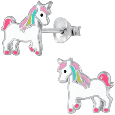 Afbeelding van JoyS Zilveren eenhoorn oorbellen unicorn paardje oorknoppen