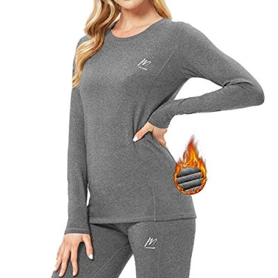 Afbeelding van MeetHoo Thermische sets voor dames, thermo T shirts, ondergoed, sportfunctie, hardlopen, fietsen, skiën, winter, Grijs, S