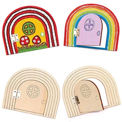 Afbeelding van Baker Ross FC825 Regenboog Houten Fee Deuren Set van 4, Knutselsets voor Meisjes, Meisjes Kunst en Knutselprojecten