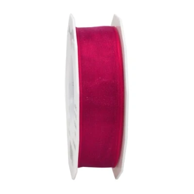 Afbeelding van C.E. Pattberg Präsent Four Seasons Organza lint met bedrade rand, framboos 25 mm breed, m lengte