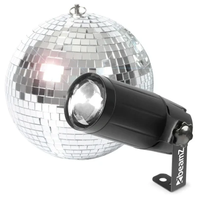 Afbeelding van BeamZ discobal 20cm met LED pin spot Spiegelbol vele glazen