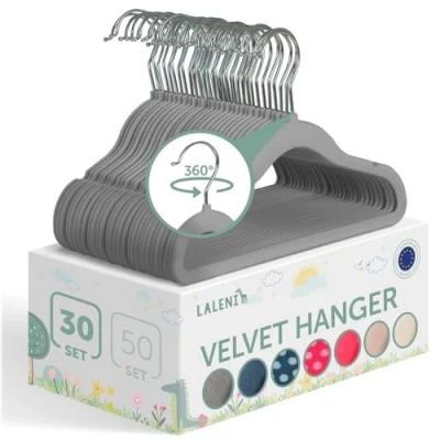 Afbeelding van Laleni Fluwelen Kledinghangers Kinderen Kleerhangers Peuter Grijs Set van 30