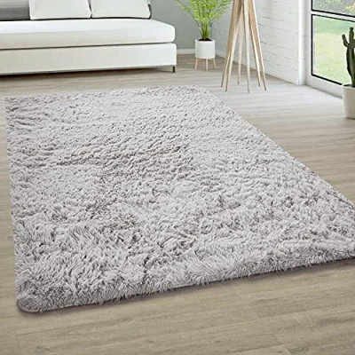 Afbeelding van Paco Home Tapijt Hoogpolig Vloerkleed Woonkamer Vacht Imitatiebont Shaggy Wollig Eenkleurig, Maat:200x290 cm, Kleur:Zilver