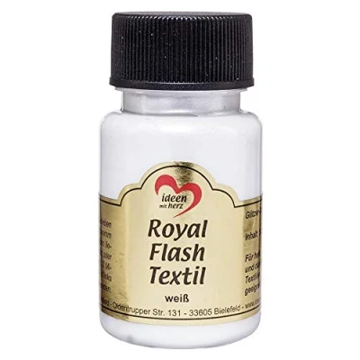 Afbeelding van Ideen mit Herz Royal Flash Textil, Textielverf, glitter metallic, zeer dekkend, romige textielverf op waterbasis, voor licht en donker textiel, 50 ml (wit)