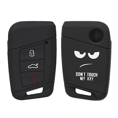 Afbeelding van kwmobile Autosleutel hoesje geschikt voor VW 3 knops (alleen Keyless Go) behuizing in wit / zwart Don&#039;t Touch My Key design