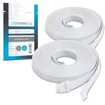 Afbeelding van Litcessory Verlengkabel voor Philips Hue Lightstrip Plus (3m, 2 Stuk, Wit MIKRO 6 SPELD V4)