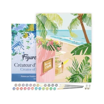 Afbeelding van Figured&#039;Art Schilderen op Nummer Volwassenen met lijst Strandclub Handwerk acrylverf Kit DIY Compleet 40x50cm Canvas al ingelijst