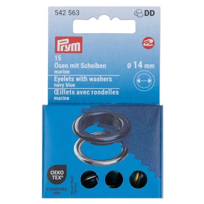 Afbeelding van Prym 542563 oogjes met sluitringen, marine/zilverkleurig stuk, Ø 14 mm, 15