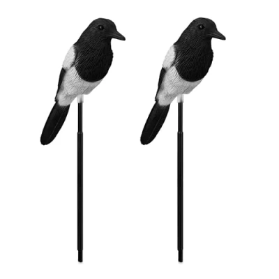 Afbeelding van Relaxdays tuinsteker vogel set van 2 tuinbeeld ekster kunststof vogelverschrikker