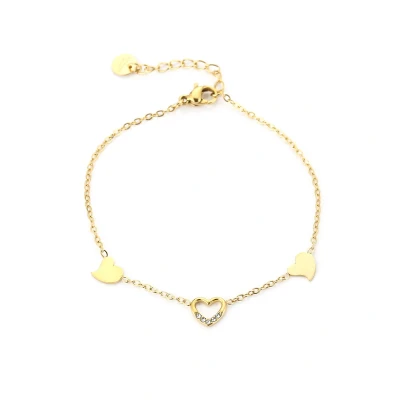 Afbeelding van Bijoutheek Armband (Sieraad) 3 Hartjes Witte Stenen Goud