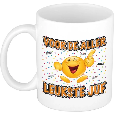 Afbeelding van Bellatio Decorations Cadeau mok/beker Voor de aller leukste juf wit 300 ml feest mokken