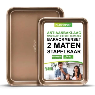 Afbeelding van Nutrichef 2 Delige Bakplaat Set Nonstick Pannen, Koolstofstaal, Herbruikbaar, Kwaliteit Keukengerei Voor Koken En Bakken, Nooit Vervormen