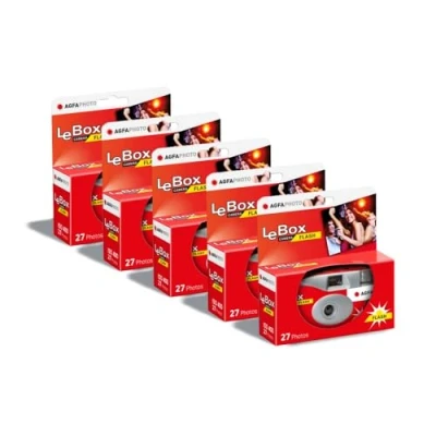 Afbeelding van AGFA Photo PACK 5 x 601020 Appareil Jetable LeBox Flash, 27 photos, Objectif Optique 31 mm Gris et Rouge
